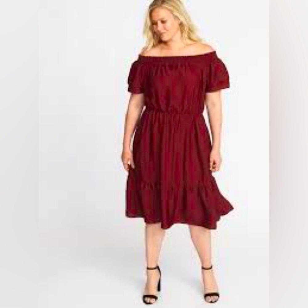Old Navy Plus Burgundy Smocked Tiered Midi Dress – 3X